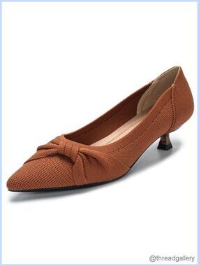 Kitten Heels Pointed Toe Knit Pumps with Bow Low Heels Comfortable Wedding